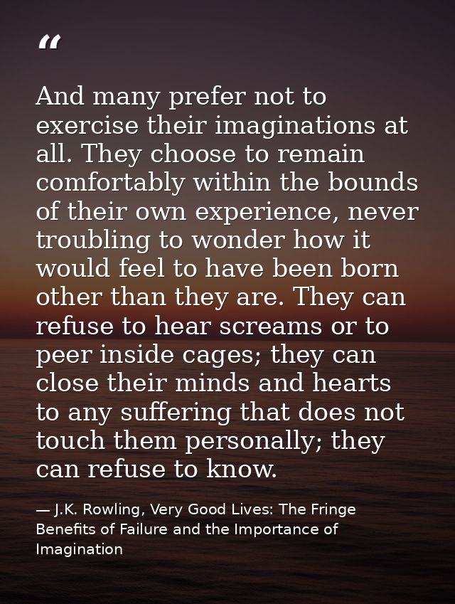 And many prefer not to exercise their imaginations at all. They choose to remain comfortably within the bounds of their  — J.K. Rowling, Very Good Lives: The Fringe Benefits of Failure and the Importance of Imagination
