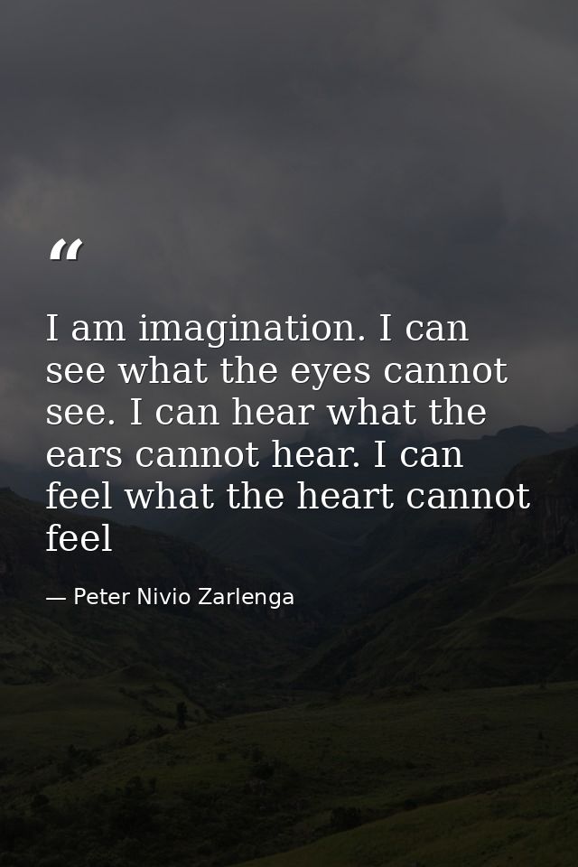 I am imagination. I can see what the eyes cannot see. I can hear what the ears cannot hear. I can feel what the heart ca — Peter Nivio Zarlenga
