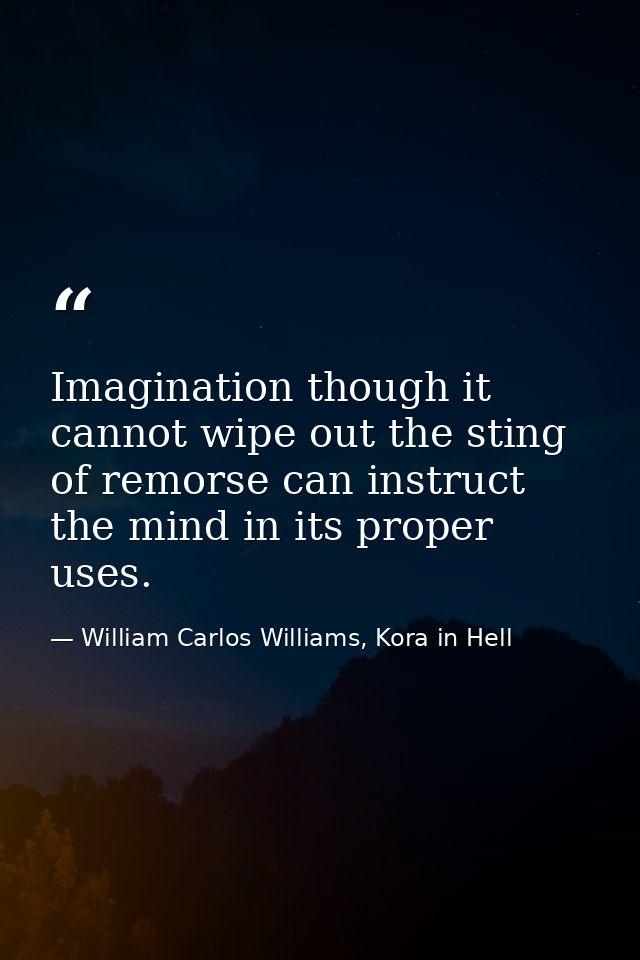 Imagination though it cannot wipe out the sting of remorse can instruct the mind in its proper uses. — William Carlos Williams, Kora in Hell
