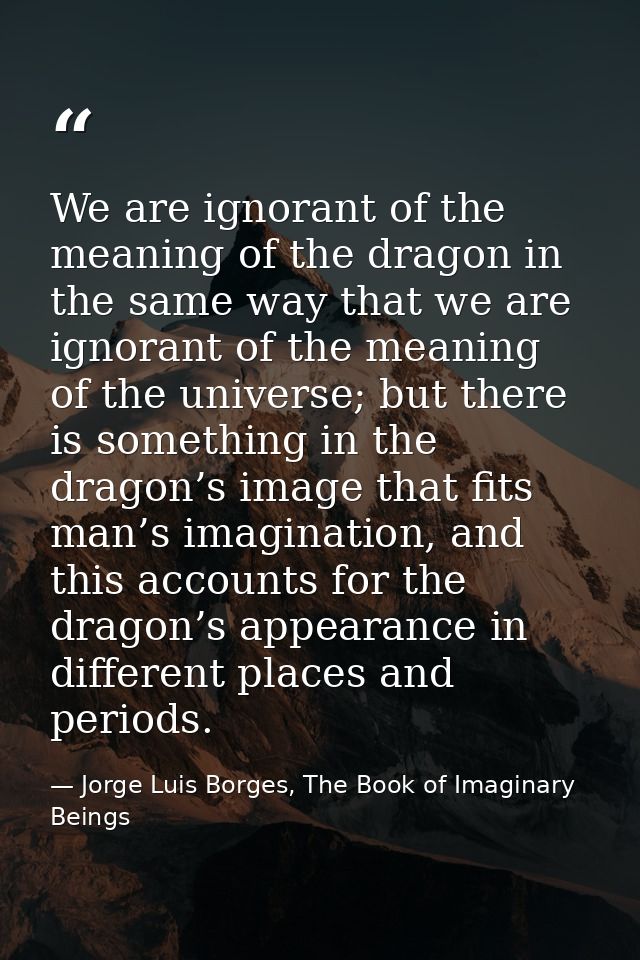 We are ignorant of the meaning of the dragon in the same way that we are ignorant of the meaning of the universe; but th — Jorge Luis Borges, The Book of Imaginary Beings