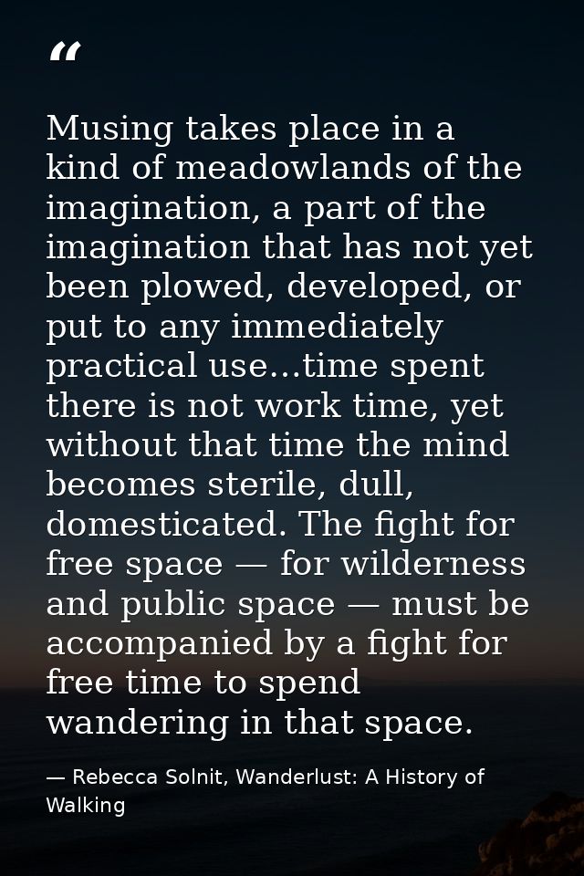 Musing takes place in a kind of meadowlands of the imagination, a part of the imagination that has not yet been plowed,  — Rebecca Solnit, Wanderlust: A History of Walking