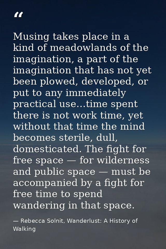 Musing takes place in a kind of meadowlands of the imagination, a part of the imagination that has not yet been plowed,  — Rebecca Solnit, Wanderlust: A History of Walking