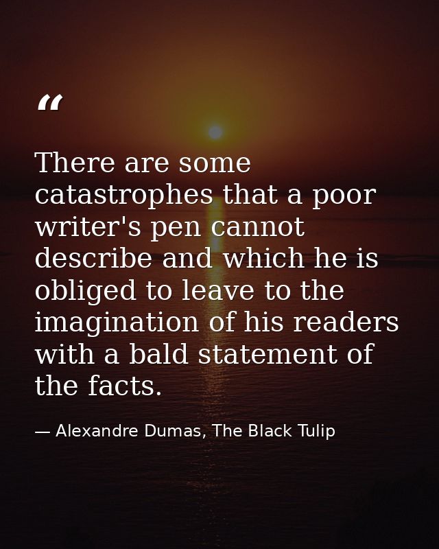 There are some catastrophes that a poor writer's pen cannot describe and which he is obliged to leave to the imagination — Alexandre Dumas, The Black Tulip