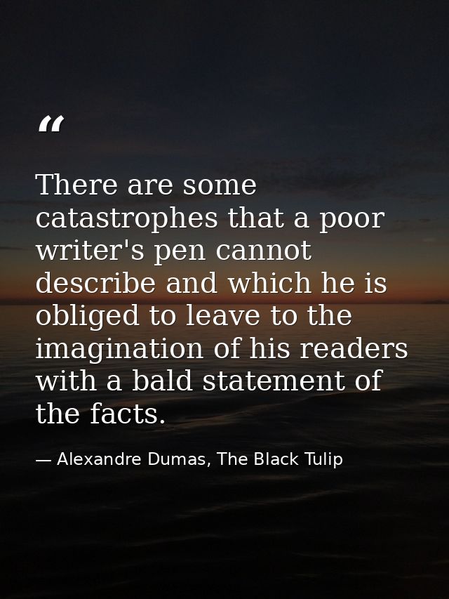 There are some catastrophes that a poor writer's pen cannot describe and which he is obliged to leave to the imagination — Alexandre Dumas, The Black Tulip