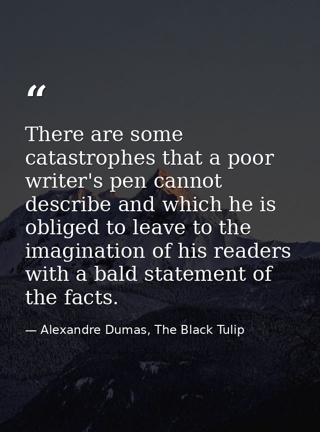 There are some catastrophes that a poor writer's pen cannot describe and which he is obliged to leave to the imagination — Alexandre Dumas, The Black Tulip