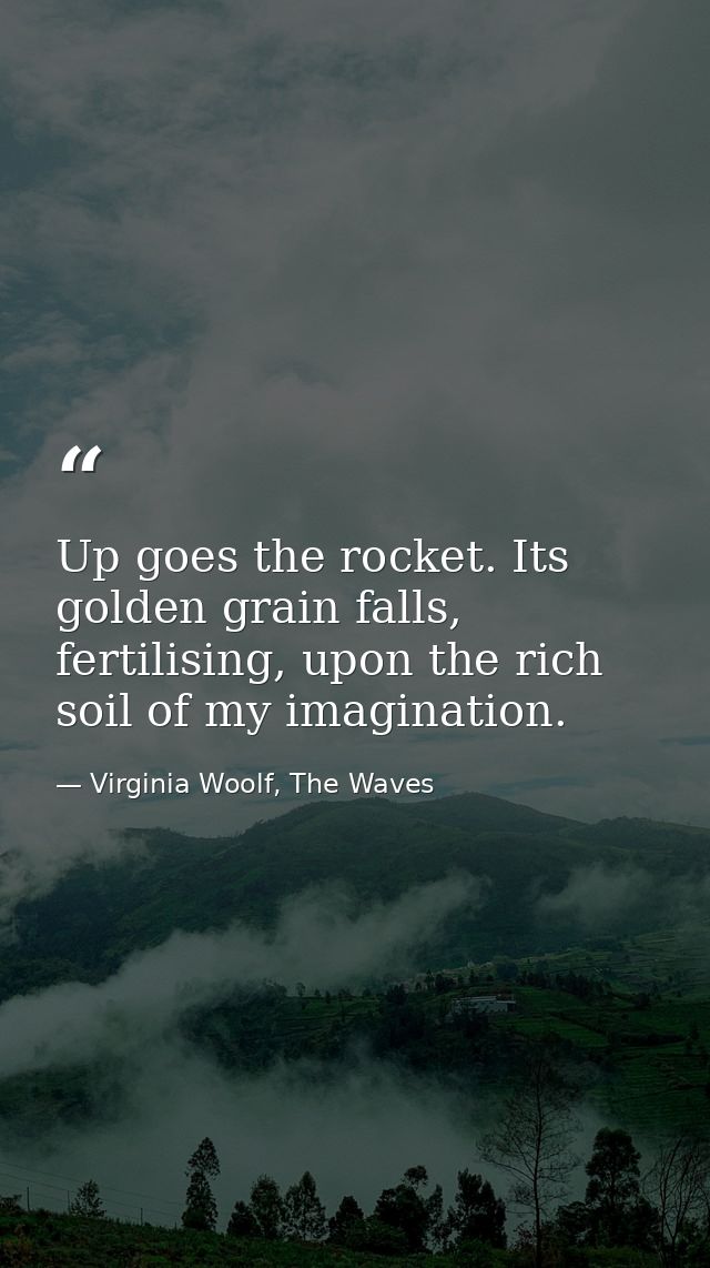 Up goes the rocket. Its golden grain falls, fertilising, upon the rich soil of my imagination. — Virginia Woolf, The Waves