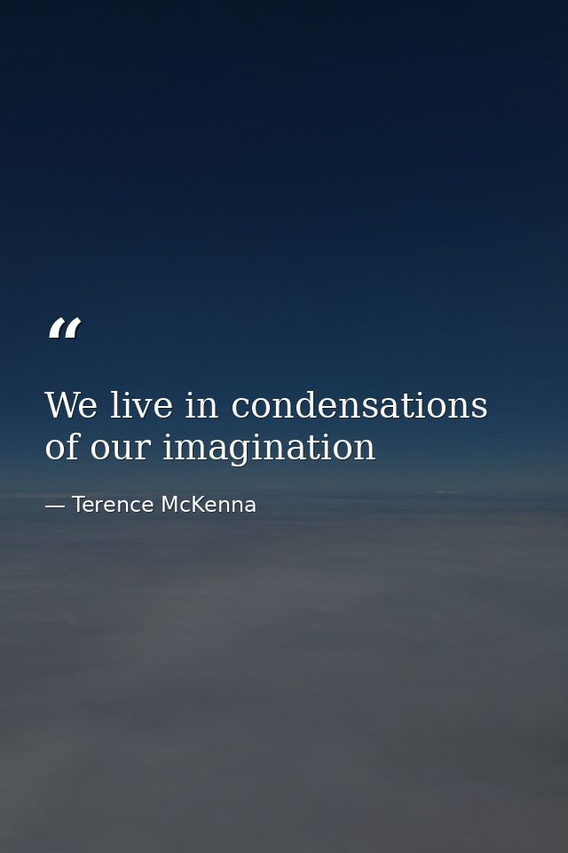 We live in condensations of our imagination — Terence McKenna