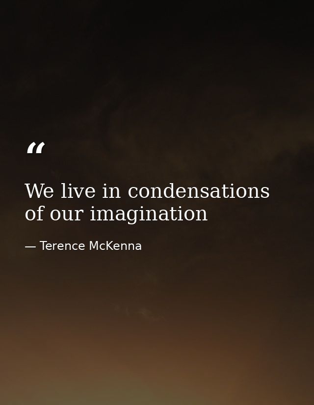 We live in condensations of our imagination — Terence McKenna