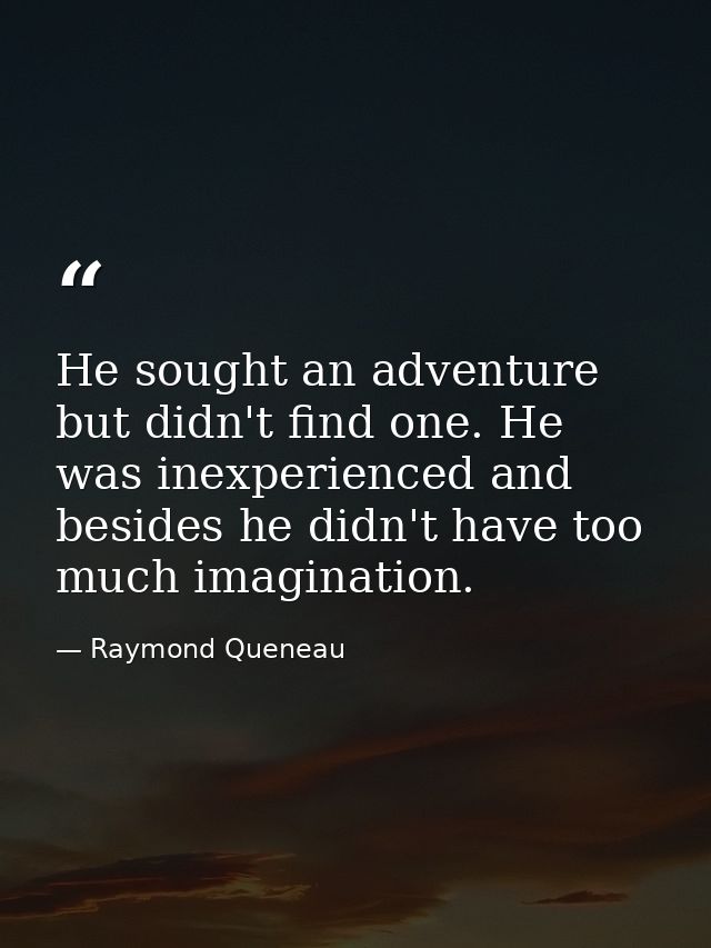 He sought an adventure but didn't find one. He was inexperienced and besides he didn't have too much imagination. — Raymond Queneau