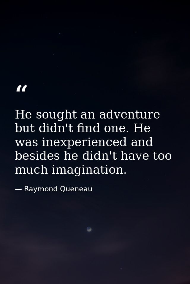 He sought an adventure but didn't find one. He was inexperienced and besides he didn't have too much imagination. — Raymond Queneau
