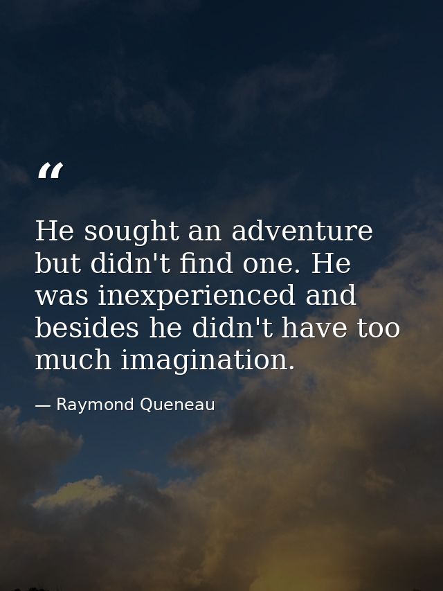 He sought an adventure but didn't find one. He was inexperienced and besides he didn't have too much imagination. — Raymond Queneau