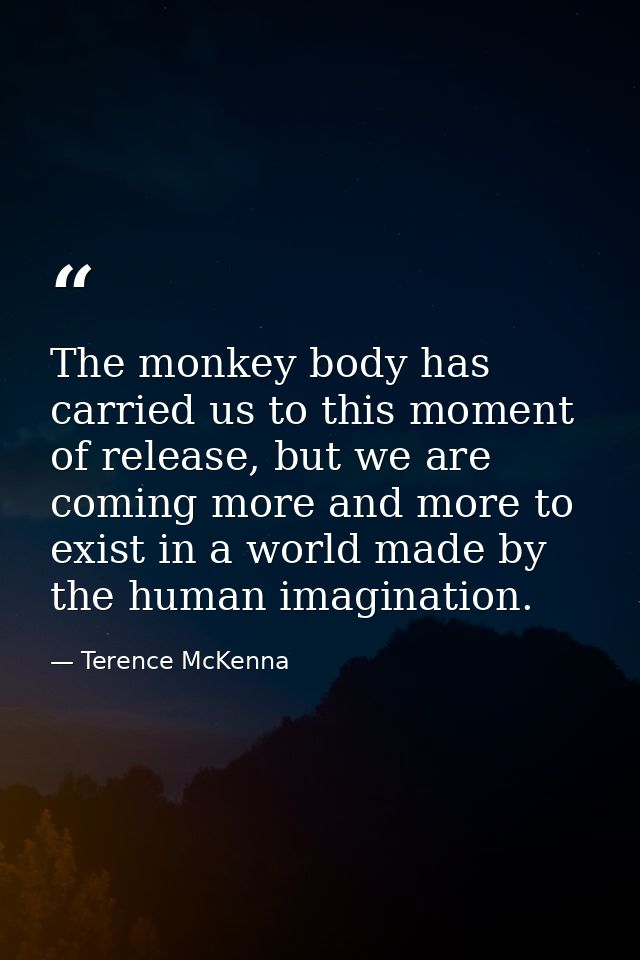 The monkey body has carried us to this moment of release, but we are coming more and more to exist in a world made by th — Terence McKenna