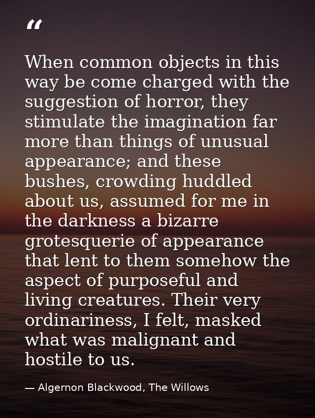 When common objects in this way be come charged with the suggestion of horror, they stimulate the imagination far more t — Algernon Blackwood, The Willows