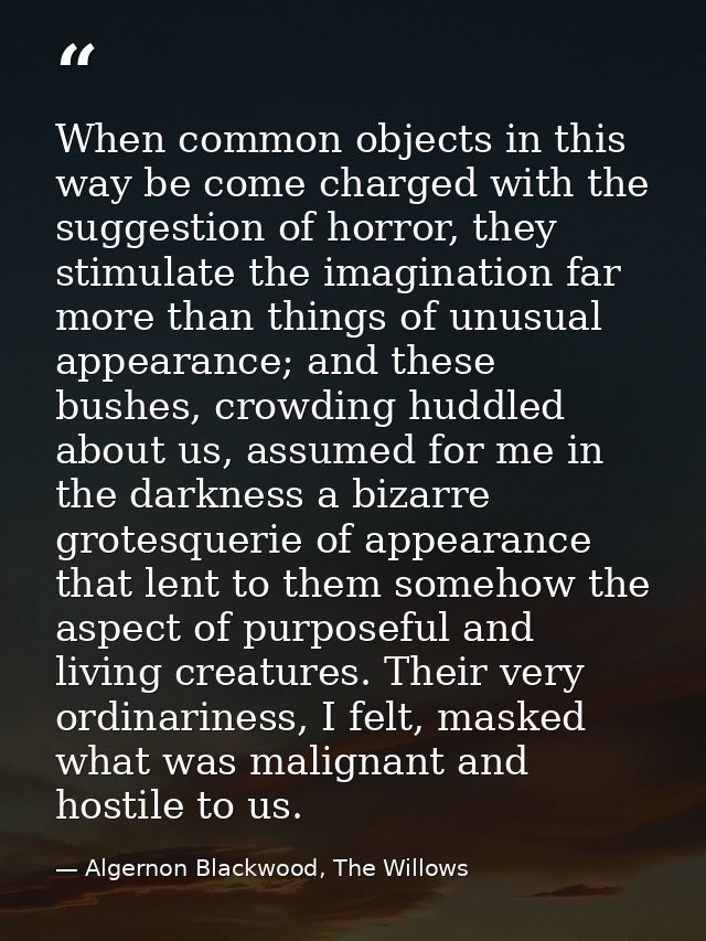 When common objects in this way be come charged with the suggestion of horror, they stimulate the imagination far more t — Algernon Blackwood, The Willows