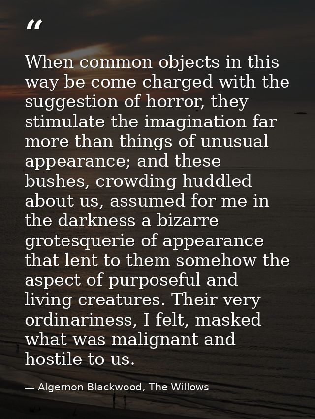 When common objects in this way be come charged with the suggestion of horror, they stimulate the imagination far more t — Algernon Blackwood, The Willows