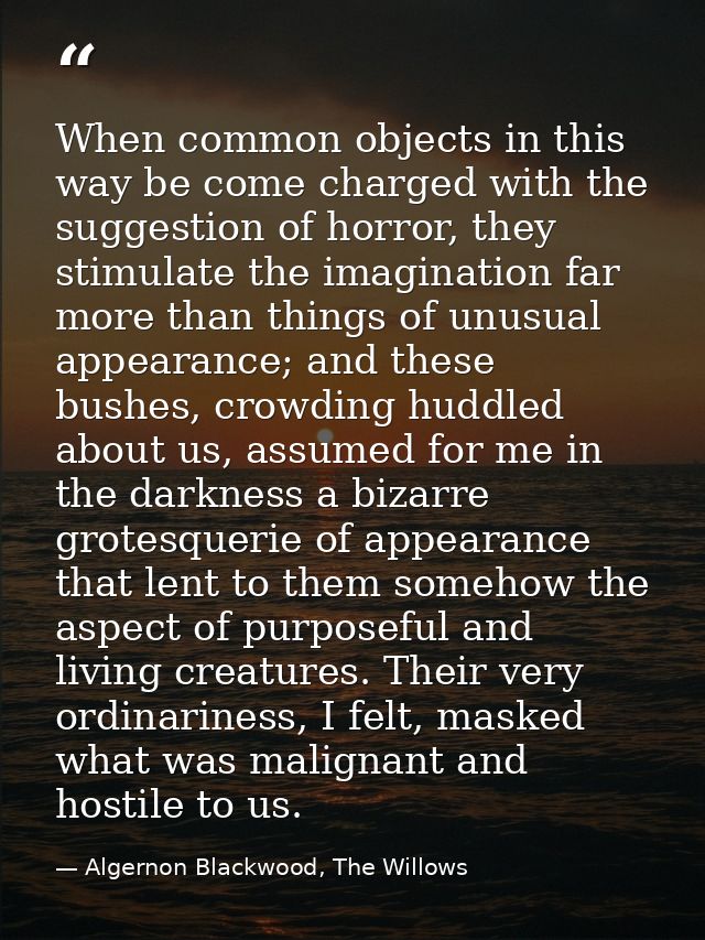When common objects in this way be come charged with the suggestion of horror, they stimulate the imagination far more t — Algernon Blackwood, The Willows
