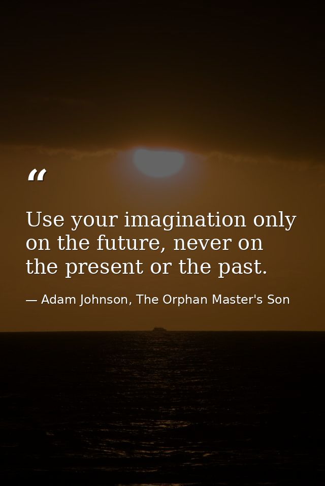 Use your imagination only on the future, never on the present or the past. — Adam Johnson, The Orphan Master's Son