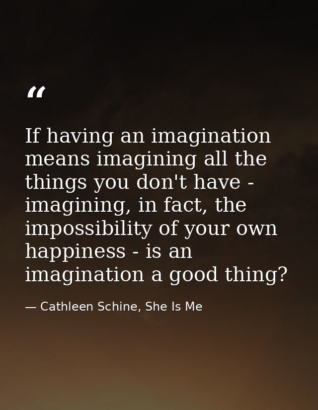 If having an imagination means imagining all the things you don't have - imagining, in fact, the impossibility of your o — Cathleen Schine, She Is Me