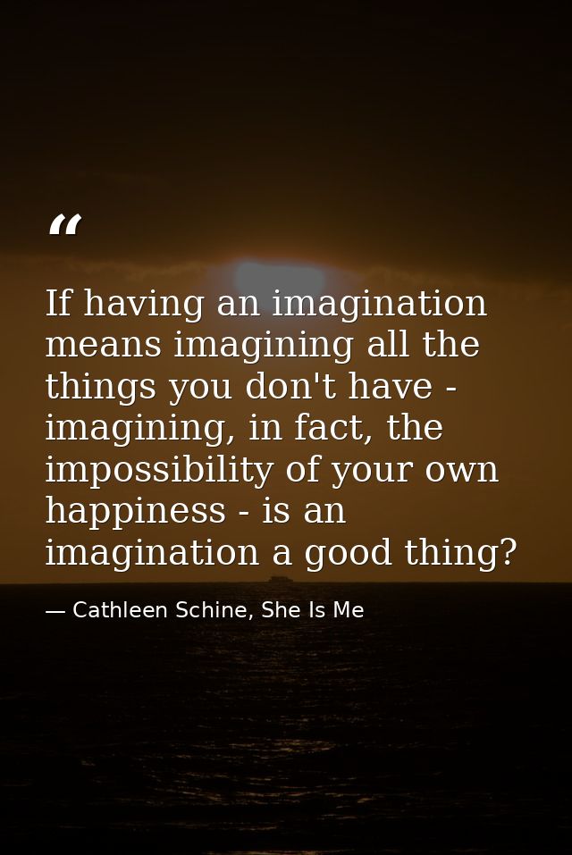 If having an imagination means imagining all the things you don't have - imagining, in fact, the impossibility of your o — Cathleen Schine, She Is Me