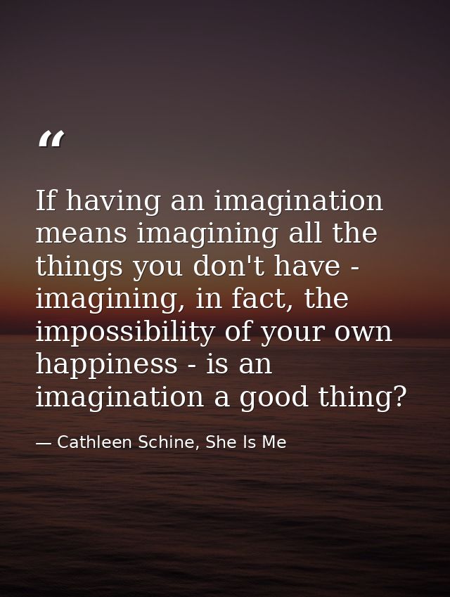 If having an imagination means imagining all the things you don't have - imagining, in fact, the impossibility of your o — Cathleen Schine, She Is Me