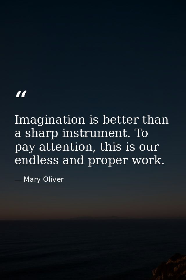 Imagination is better than a sharp instrument. To pay attention, this is our endless and proper work. — Mary Oliver