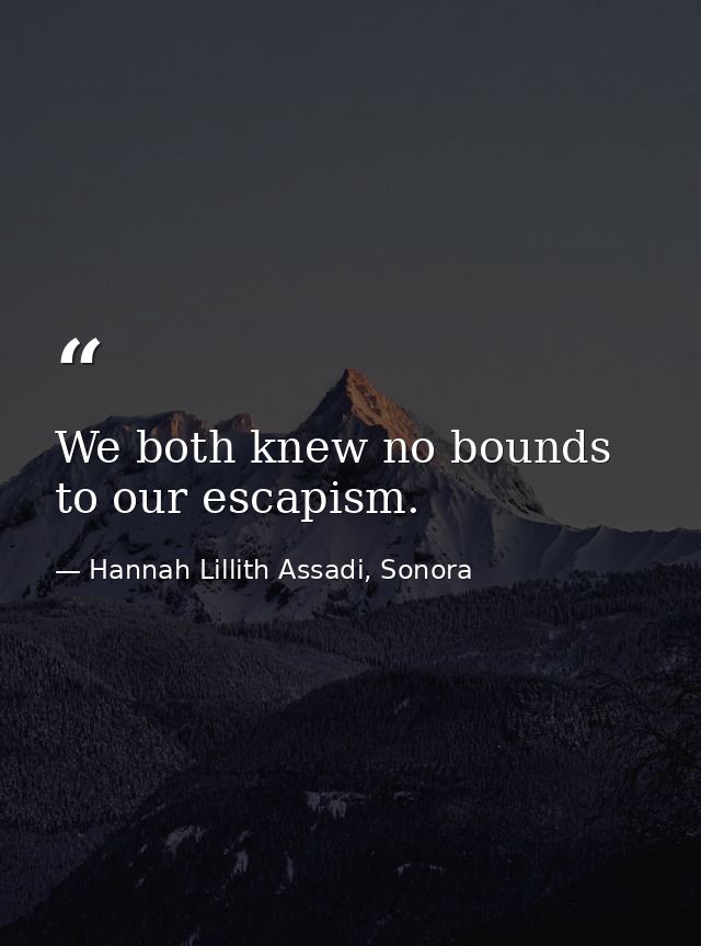 We both knew no bounds to our escapism. — Hannah Lillith Assadi, Sonora