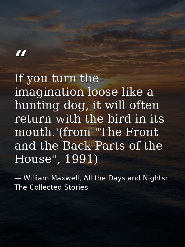 If you turn the imagination loose like a hunting dog, it will often return with the bird in its mouth.'(from "The Front  — William Maxwell, All the Days and Nights: The Collected Stories