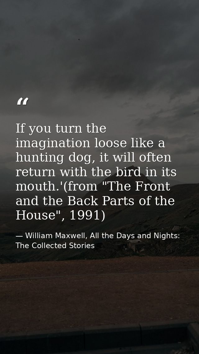 If you turn the imagination loose like a hunting dog, it will often return with the bird in its mouth.'(from "The Front  — William Maxwell, All the Days and Nights: The Collected Stories