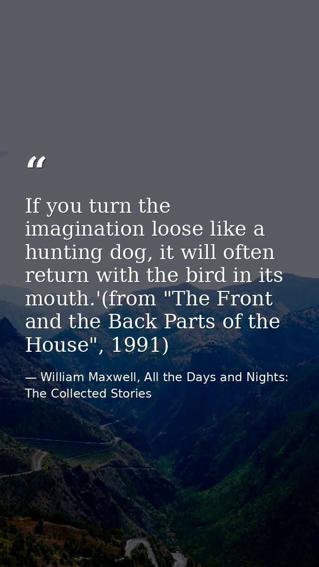If you turn the imagination loose like a hunting dog, it will often return with the bird in its mouth.'(from "The Front  — William Maxwell, All the Days and Nights: The Collected Stories