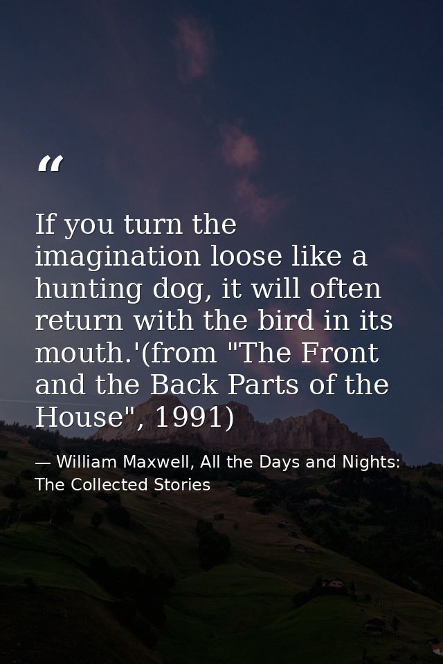 If you turn the imagination loose like a hunting dog, it will often return with the bird in its mouth.'(from "The Front  — William Maxwell, All the Days and Nights: The Collected Stories
