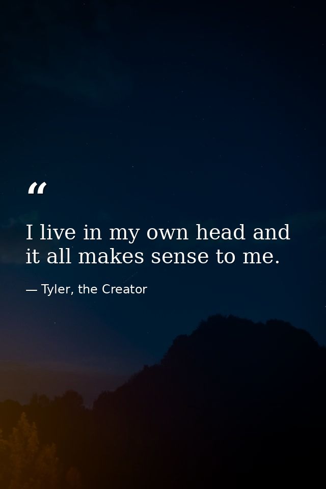 I live in my own head and it all makes sense to me. — Tyler, the Creator