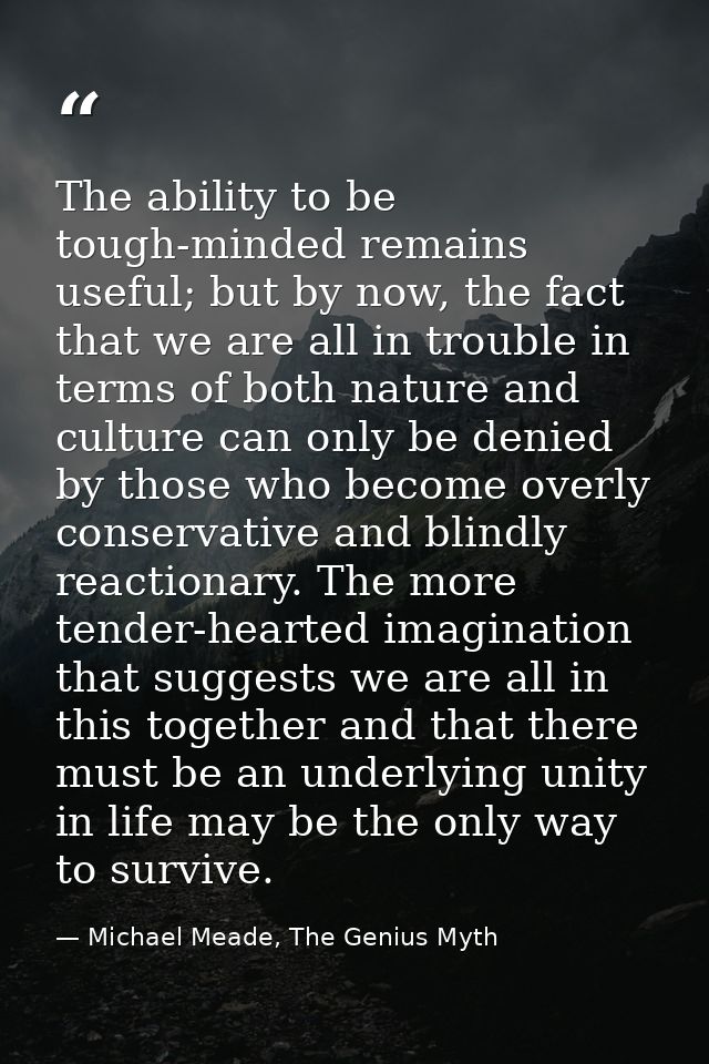 The ability to be tough-minded remains useful; but by now, the fact that we are all in trouble in terms of both nature a — Michael Meade, The Genius Myth