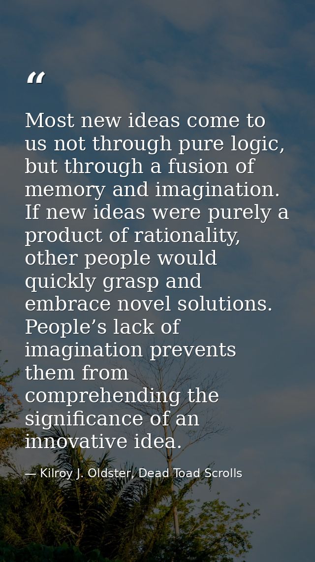 Most new ideas come to us not through pure logic, but through a fusion of memory and imagination. If new ideas were pure — Kilroy J. Oldster, Dead Toad Scrolls