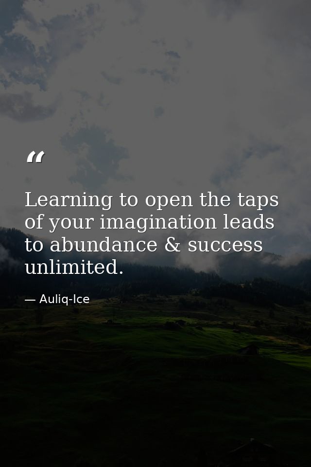 Learning to open the taps of your imagination leads to abundance & success unlimited. — Auliq-Ice