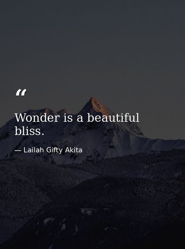 Wonder is a beautiful bliss. — Lailah Gifty Akita