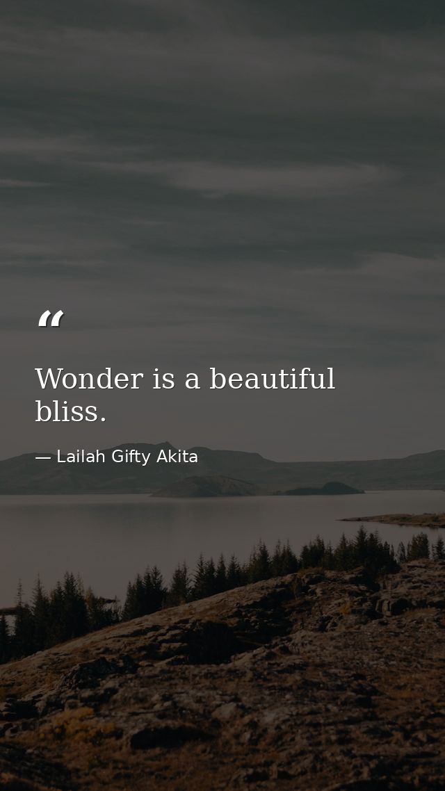 Wonder is a beautiful bliss. — Lailah Gifty Akita