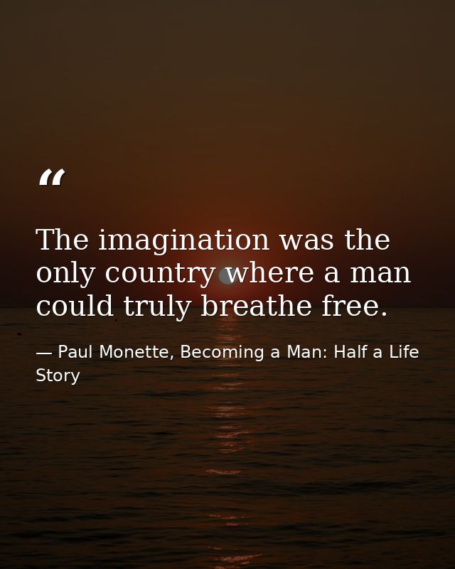 The imagination was the only country where a man could truly breathe free. — Paul Monette, Becoming a Man: Half a Life Story
