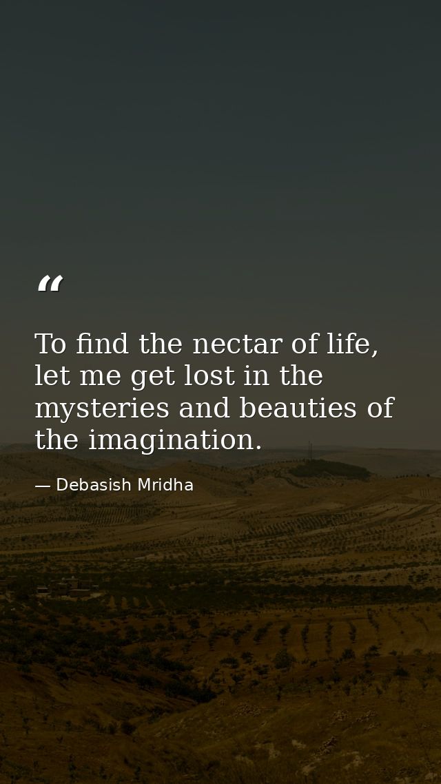 To find the nectar of life, let me get lost in the mysteries and beauties of the imagination. — Debasish Mridha
