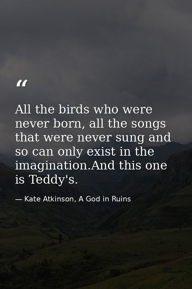 All the birds who were never born, all the songs that were never sung and so can only exist in the imagination.And this  — Kate Atkinson, A God in Ruins