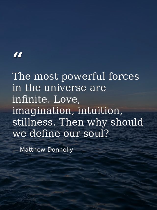 The most powerful forces in the universe are infinite. Love, imagination, intuition, stillness. Then why should we defin — Matthew Donnelly