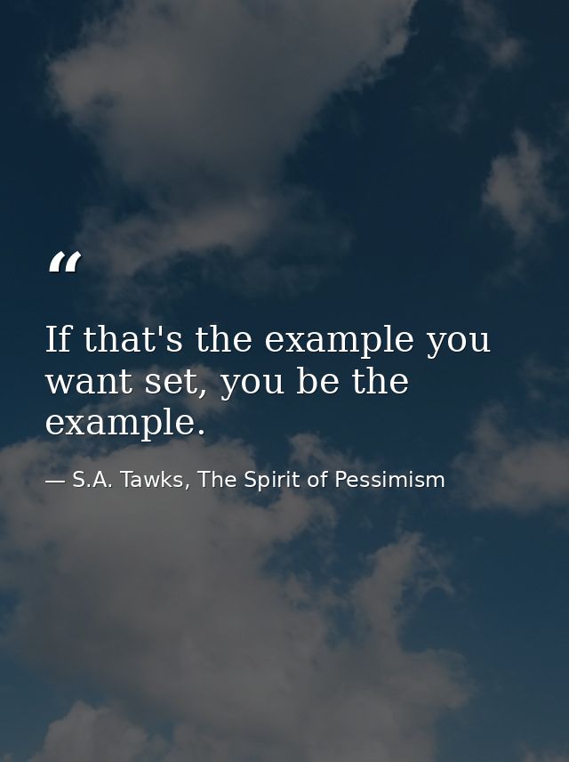 If that's the example you want set, you be the example. — S.A. Tawks, The Spirit of Pessimism
