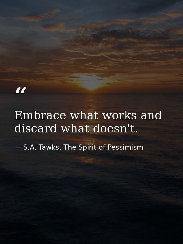 Embrace what works and discard what doesn't. — S.A. Tawks, The Spirit of Pessimism