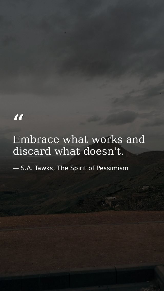 Embrace what works and discard what doesn't. — S.A. Tawks, The Spirit of Pessimism