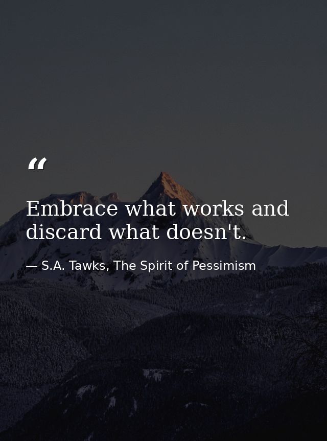Embrace what works and discard what doesn't. — S.A. Tawks, The Spirit of Pessimism