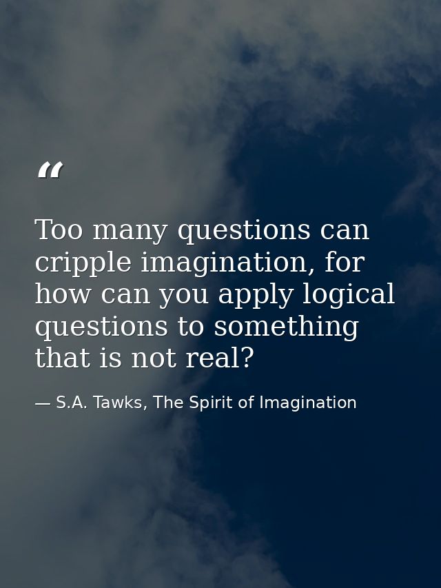 Too many questions can cripple imagination, for how can you apply logical questions to something that is not real? — S.A. Tawks, The Spirit of Imagination
