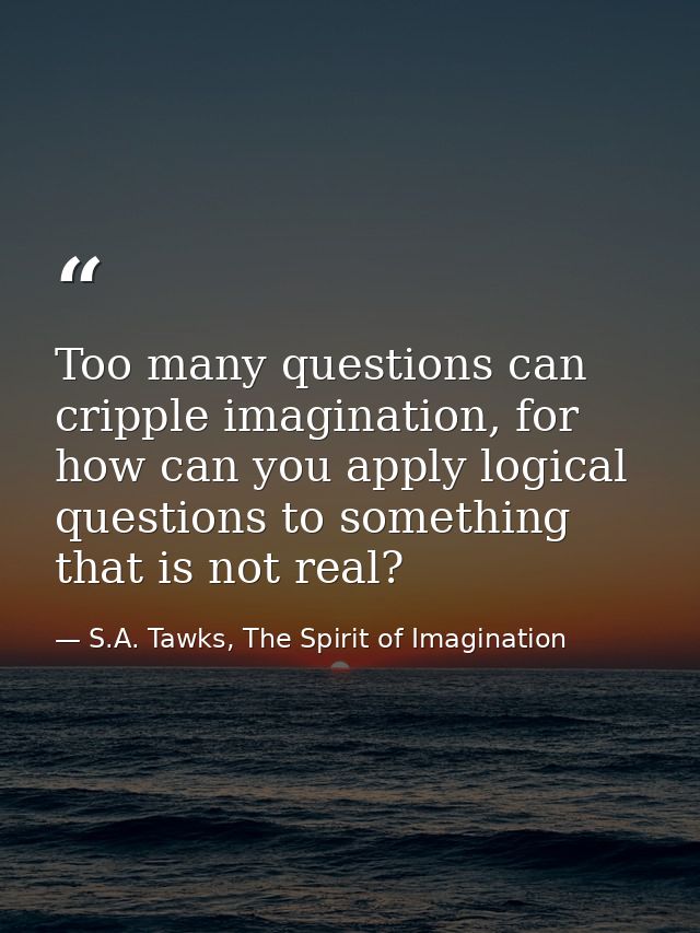 Too many questions can cripple imagination, for how can you apply logical questions to something that is not real? — S.A. Tawks, The Spirit of Imagination