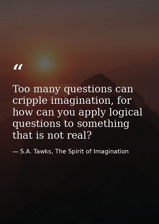 Too many questions can cripple imagination, for how can you apply logical questions to something that is not real? — S.A. Tawks, The Spirit of Imagination
