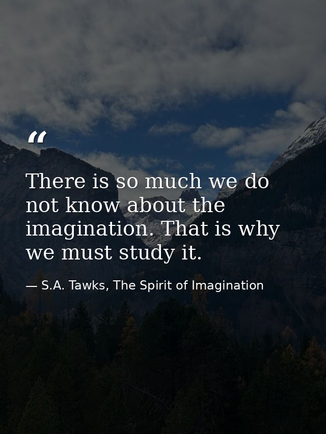 There is so much we do not know about the imagination. That is why we must study it. — S.A. Tawks, The Spirit of Imagination