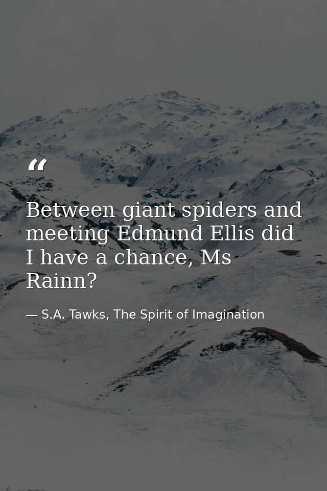 Between giant spiders and meeting Edmund Ellis did I have a chance, Ms Rainn? — S.A. Tawks, The Spirit of Imagination