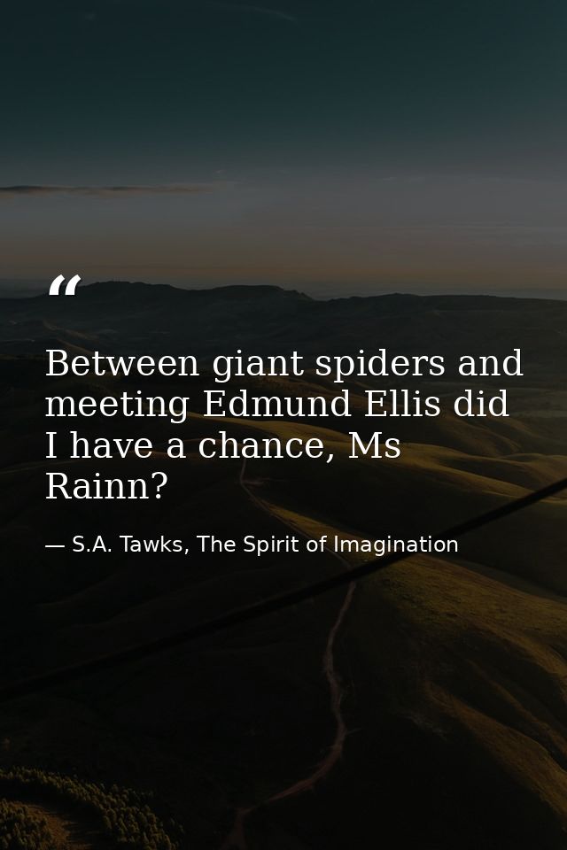 Between giant spiders and meeting Edmund Ellis did I have a chance, Ms Rainn? — S.A. Tawks, The Spirit of Imagination